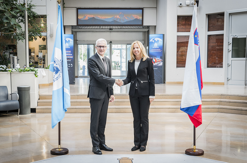 INTERPOL Secretary General Jürgen Stock with Slovenia Director General of the Police Tatjana Bobnar