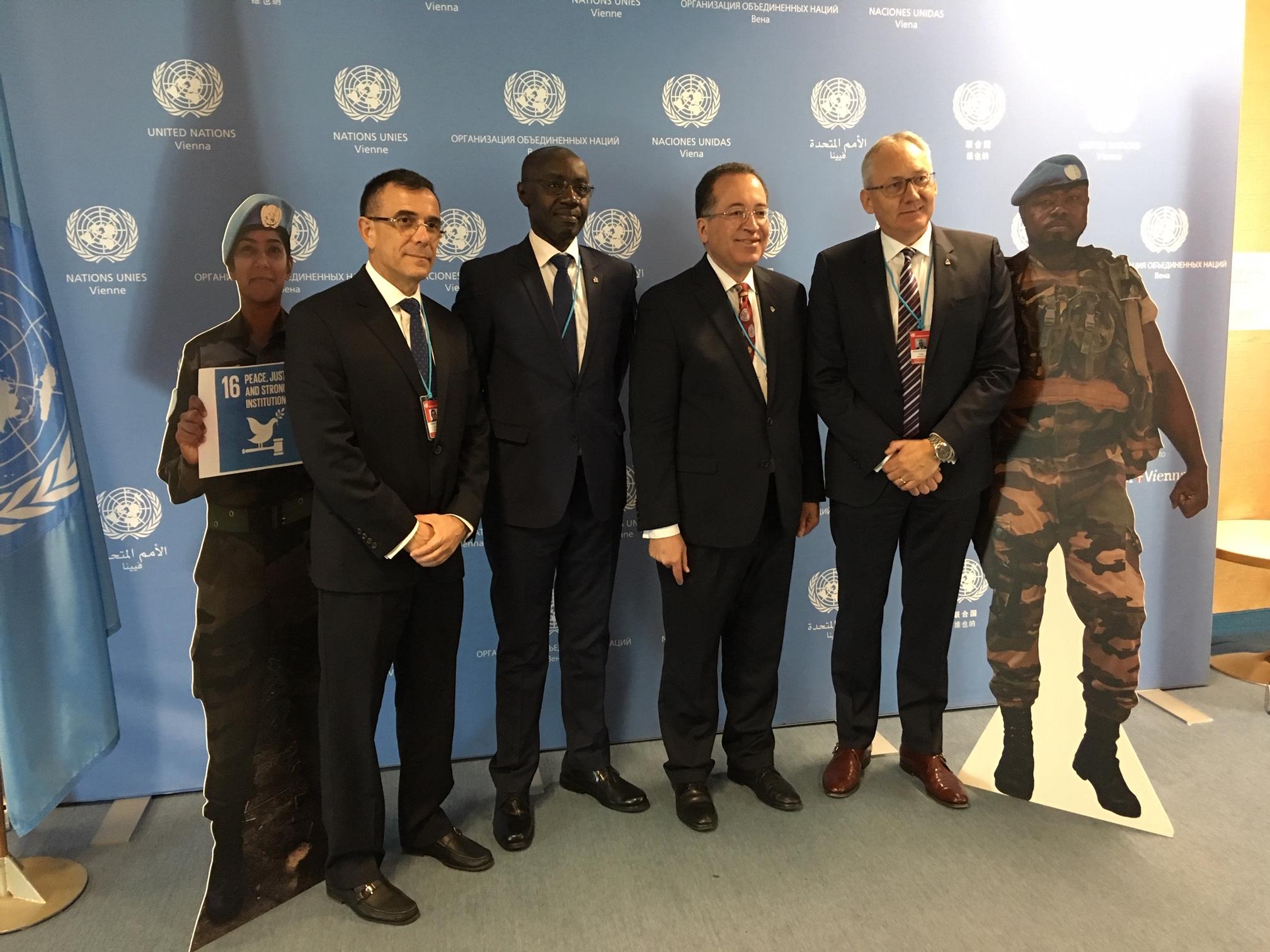 The Global Policing Goals launch was addressed by Jorge Luis Vargas Valencia, Director of Criminal Investigation and INTERPOL Directorate for the Colombia Police; Francois Xavier Ngarambe, Ambassador and Permanent Representative of the Republic of Rwanda to the United Nations Office in Vienna; INTERPOL Executive Director of Partnerships and Planning, Carl Alexandre; and UNODC Director of the Division for Treaty Affairs, John Brandolino.