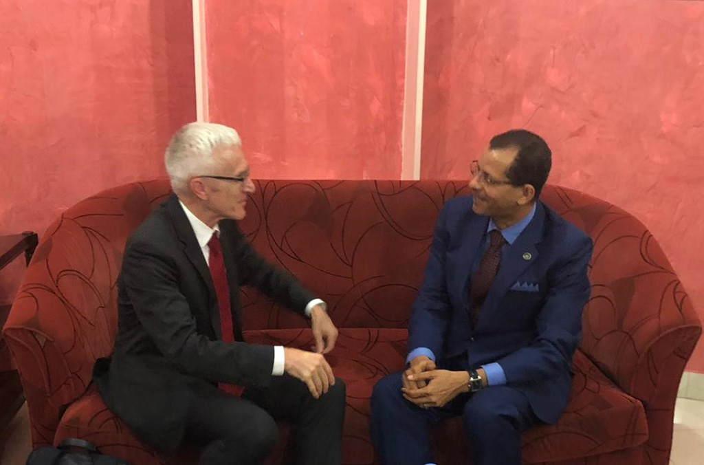 During his first official mission to Bamako, Secretary General Stock held discussions with Moussa Ag Infahi, Director General of the National Police with respect to INTERPOL support to the police component of the G5 Sahel Joint Force.